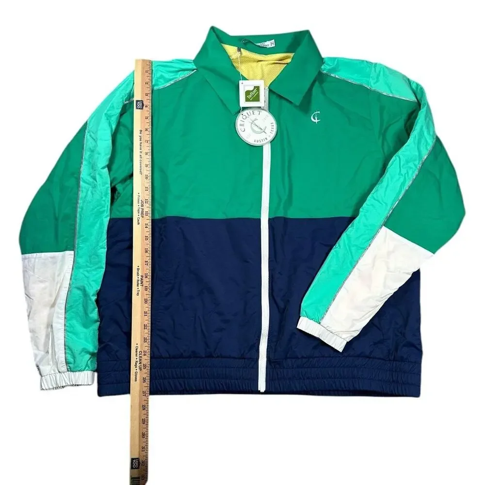 Criquet Golf Windbreaker Jacket Mens XXL NWT Green Blue Colorblock Full Zip